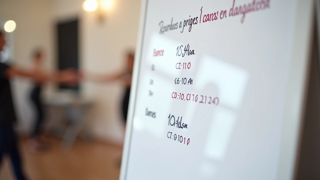 Close-up of a schedule board or calendar showing dance class times in Portuguese