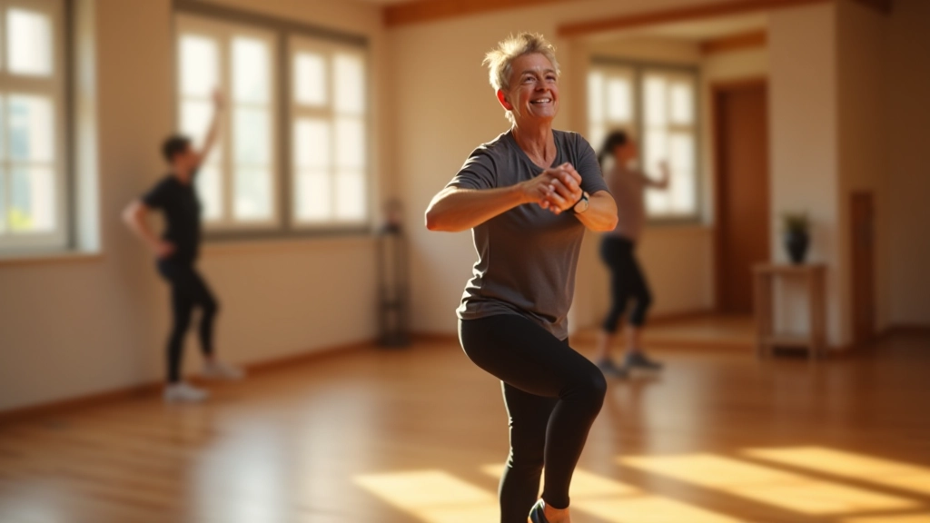 Instructor demonstrating footwork to beginner students in bright dance studio, showing proper positioning and alignment