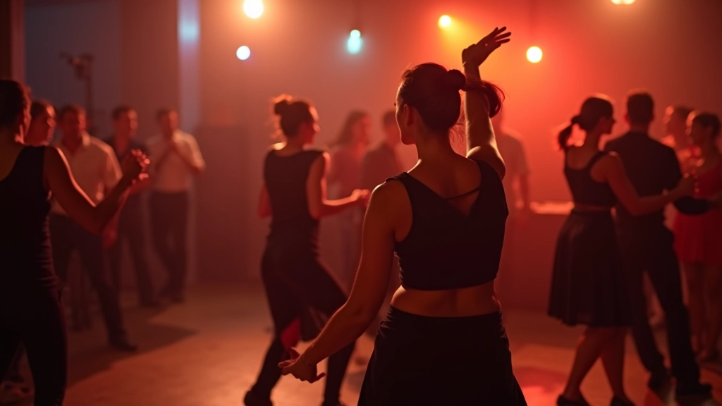 Experienced dancers performing turns and spins at a social dance event in Coimbra or Braga
